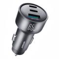 Joyroom JR-CCN19 Caricabatteria da auto da 65W con 3 porte PD e QC - 2 porte USB-C, 1 porta USB-A - Grigio