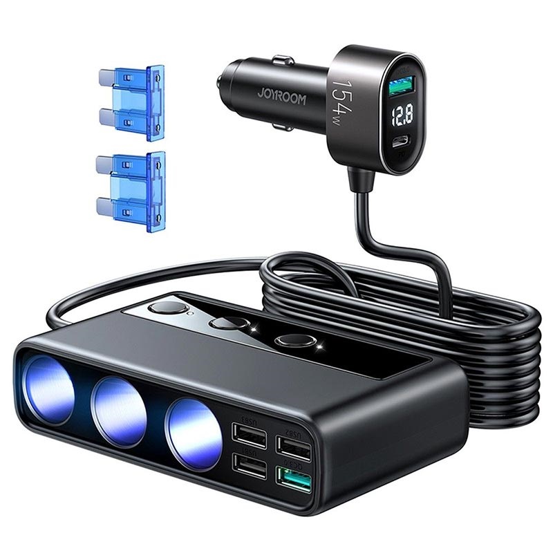 Caricabatteria per auto USB multiporta Joyroom JR-CL06 154W - PD, QC3.0 -  Nero