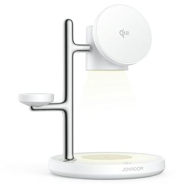 Joyroom JR-W23 Caricabatterie wireless magnetico 4-in-1 Qi2 15W con luce notturna - Bianco
