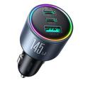 Joyroom potente caricatore da auto PD QC a 3 porte con cavo USB-C da 1.2m incluso - 145W - Grigio scuro