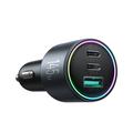 Joyroom potente caricatore da auto PD QC a 3 porte con cavo USB-C da 1.2m incluso - 145W - Grigio scuro