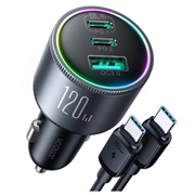 Joyroom potente caricatore da auto PD QC a 3 porte con cavo USB-C da 1.2m incluso - 145W - Grigio scuro