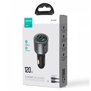 Joyroom potente caricatore da auto PD QC a 3 porte con cavo USB-C da 1.2m incluso - 145W - Grigio scuro