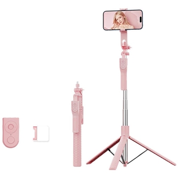 K50 Bluetooth Selfie Stick Treppiede con telecomando TikTok, luce di riempimento a 6 modalità - Rosa