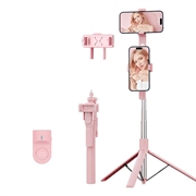 K50 treppiede per selfie con clip per telefono doppio Bluetooth e telecomando - Rosa