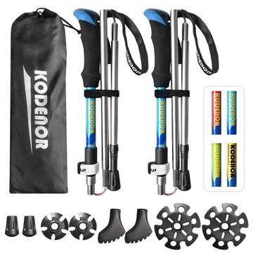 KODENOR 2 PCS Set di bastoncini da trekking pieghevoli per il trekking, il campeggio, il viaggio e l\'arrampicata - Blu