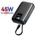 Power bank KUULAA KL-YD120 da 20000mAh con display TFT e cavo USB-C integrato - 45W - Grigio
