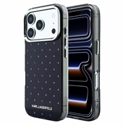 Custodia ibrida per iPhone 18 Pro/17 Pro con motivo IML Karl Lagerfeld con strass su tutta la superficie e logo elettrolitico