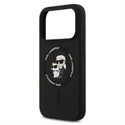 Custodia MagSafe in silicone liquido Karl Lagerfeld Karl and Choupette per iPhone 18 Pro Max - Nera
