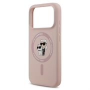 Custodia MagSafe in silicone liquido Karl Lagerfeld Karl and Choupette per iPhone 18 Pro Max - Rosa