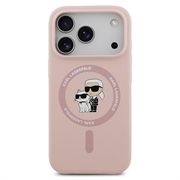 Custodia MagSafe in silicone liquido Karl Lagerfeld Karl and Choupette per iPhone 18 Pro - Rosa