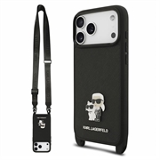 Custoida iPhone 18 Pro Max Karl Lagerfeld Saffiano Crossbody Metal Karl & Choupette - Nera