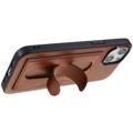 Custodia Rivestita iPhone 14 Plus Coated Case con Slot per Schede e Supporto - Marrone