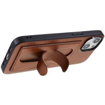 Custodia Rivestita iPhone 14 Plus Coated Case con Slot per Schede e Supporto - Marrone