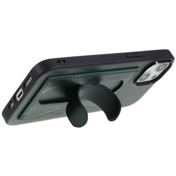Custodia Rivestita iPhone 14 Plus Coated Case con Slot per Schede e Supporto - Verde