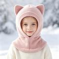 Passamontagna lavorato a maglia con orecchie da gatto per bambini - Rosa