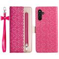 Custodia Portafoglio Samsung Galaxy S23 FE Con Motivo Pizzo - Rosa Caldo