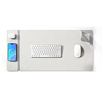 Pad da scrivania di grandi dimensioni con caricatore wireless da 15W per smartphone/auricolari - Grigio