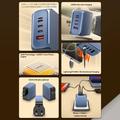 Caricabatterie rapido Ldnio Q8 da 100W con tecnologia GaN - 3 porte USB-C, USB-A, Lightning - Blu