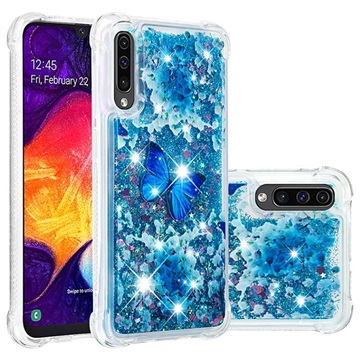 Cover in TPU Liquid Glitter per Samsung Galaxy A50 - Farfalla Blu