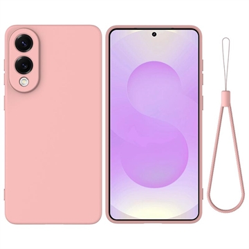 Custodia in silicone liquido con cinghia a mano per Samsung Galaxy S25 Edge - Rosa