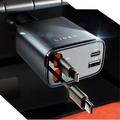 Caricabatteria da auto Lisen B104 4 in 1 con cavi USB-C e Lightning retrattili - 45W