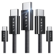 Set di cavi intrecciati da USB-C a USB-C Lisen - 60W, 3A, 5 pezzi - Nero