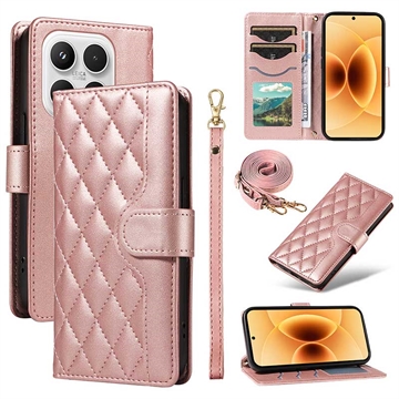 Custodia a portafoglio trapuntata lusso per Xiaomi 17 - Oro rosa