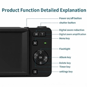 Fotocamera digitale M15 4K - Display da 2.8", 64MP, zoom 16x, messa a fuoco automatica, scheda da 32GB - Nero
