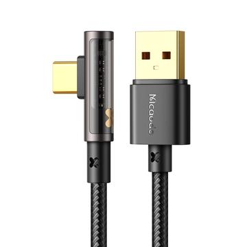 MCDODO CA-3380 MDD 1,2 m di cavo dati da USB-A a Tipo-C con gomito a 90 gradi e ricarica rapida 6A Cavo trasparente