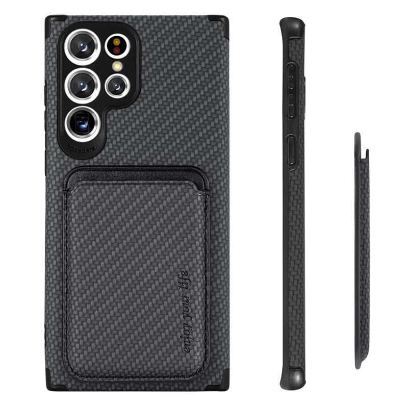 ESONG Custodia In Fibra Di Carbonio Per HTC Desire 22 Pro – Ultra Sottile, Antiurto, Con Porta Carte, Chiusura Magnetica E Supporto