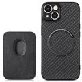 Custodia Magnetica iPhone 14 con Porta Carte - Fibra di Carbonio - Nera