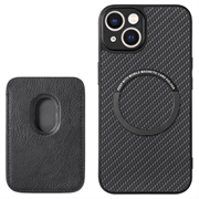 iPhone 15 Magnetic Case with Card Holder - Carbon Fiber