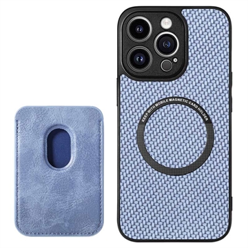 iPhone 15 Pro Magnetic Case with Card Holder - Carbon Fiber - Sininen