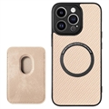 iPhone 15 Pro Magnetic Case with Card Holder - Carbon Fiber - Khaki