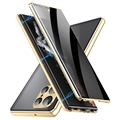 Custodia Magnetica con Vetro Temperato per Samsung Galaxy S23 Ultra 5G - Privacy - Color Oro