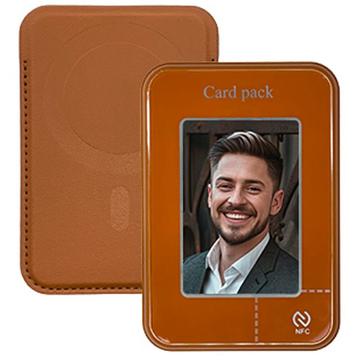 Portafoglio/portatile magnetico a inchiostro elettronico con proiezione del display NFC - Marrone