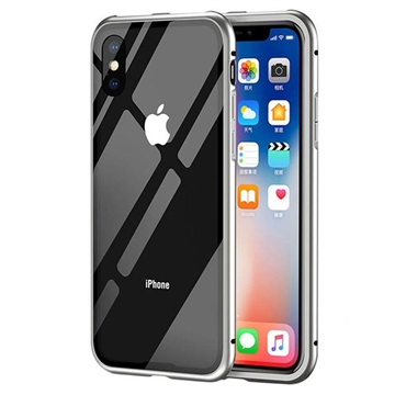 Cover Magnetica con Retro in Vetro Temperato per iPhone X - Grigia