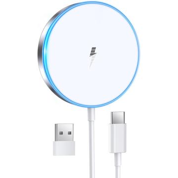 Caricabatterie wireless magnetico con luce LED - 15W - Bianco