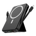 Banca di alimentazione wireless magnetica con cavi USB-C e Lightning - 10000mAh/15W - Nero
