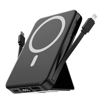 Banca di alimentazione wireless magnetica con cavi USB-C e Lightning - 10000mAh/15W - Nero