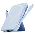 Banca di energia wireless magnetica con cavi USB-C e Lightning - 10000mAh/15W - Blu