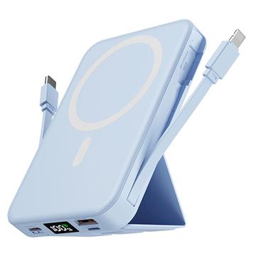 Banca di energia wireless magnetica con cavi USB-C e Lightning - 10000mAh/15W - Blu