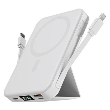 Banca di alimentazione wireless magnetica con cavi USB-C e Lightning - 10000mAh/15W - Bianco