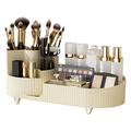 Vassoio per l'organizzazione del trucco con porta pennelli rotante - Beige
