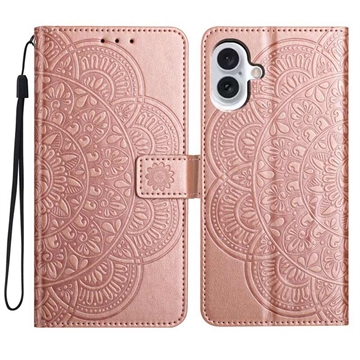 Custodia a portafoglio per iPhone 16 Plus serie Mandala - Rosa Oro