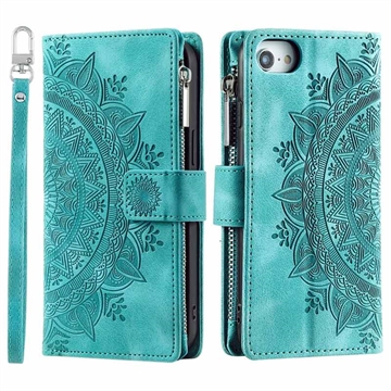 Custodia a portafoglio per iPhone 16e serie Mandala - Verde