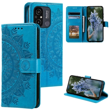 Custodia a portafoglio per Xiaomi Redmi 12C serie Mandala con supporto - Blu