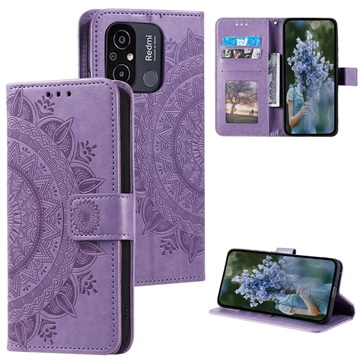 Custodia a portafoglio per Xiaomi Redmi 12C serie Mandala con supporto - Viola