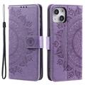 Custodia a portafoglio per iPhone 14 serie Mandala - Viola